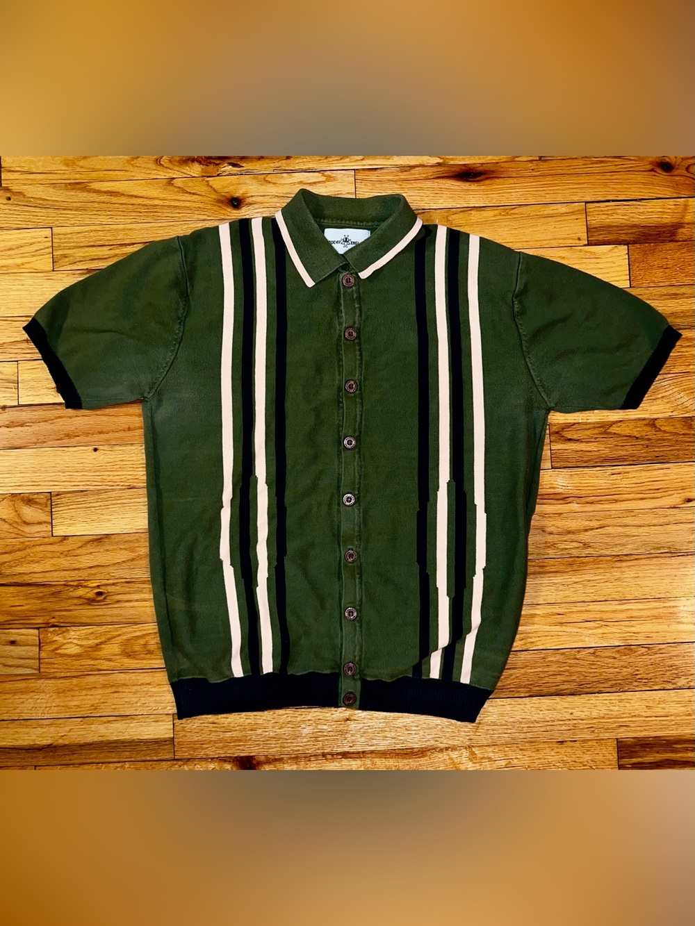 Madcap England “Mod Stripe Knit Polo”. 1960’s. Size XL.